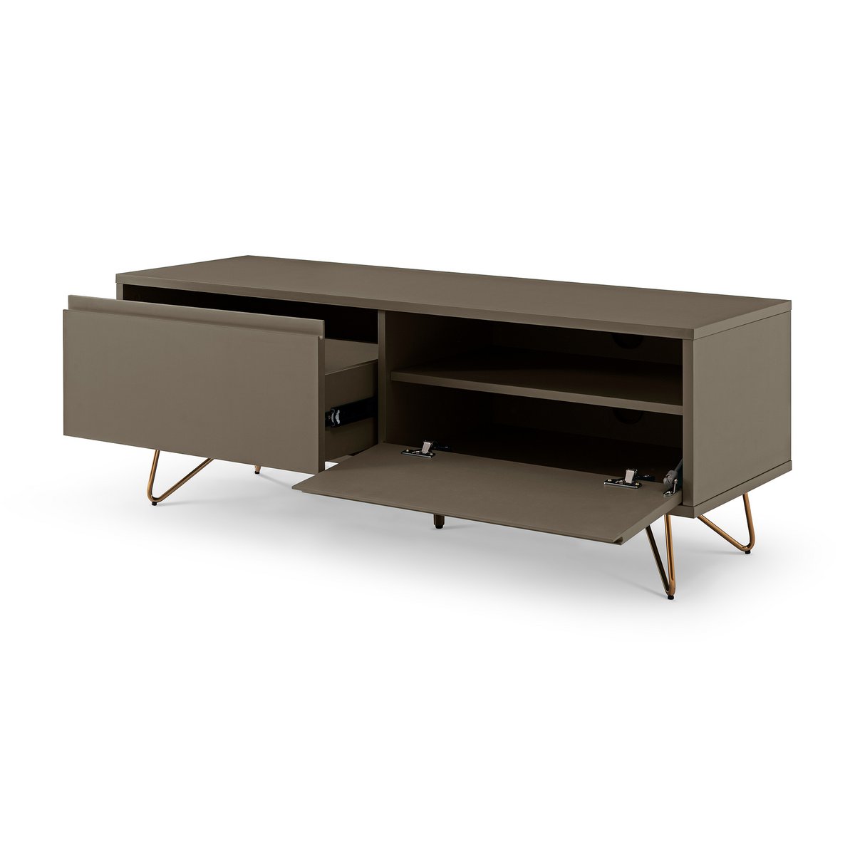 Lowboard with drawer and drop-down door, matt
