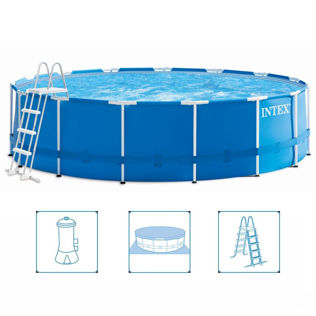 Intex 28242Gn Metal Frame Zwembad 457X122 Cm + Filterpomp En Trap + Accessoires Blauw