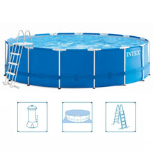 Intex 28242Gn Metal Frame Zwembad 457X122 Cm + Filterpomp En Trap + Accessoires Blauw