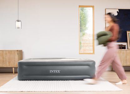 Intex 64126Nd Queen Essential 2-Persoons Luchtbed 203X152X51 Cm + Ingebouwde Pomp Grijs/Zwart
