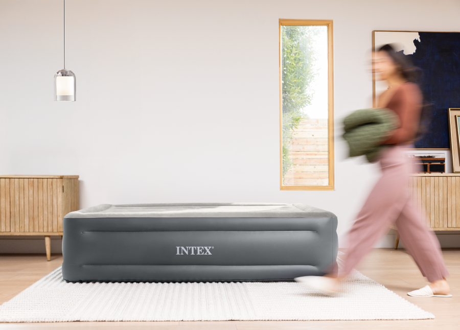 Intex 64126Nd Queen Essential 2-Persoons Luchtbed 203X152X51 Cm + Ingebouwde Pomp Grijs/Zwart