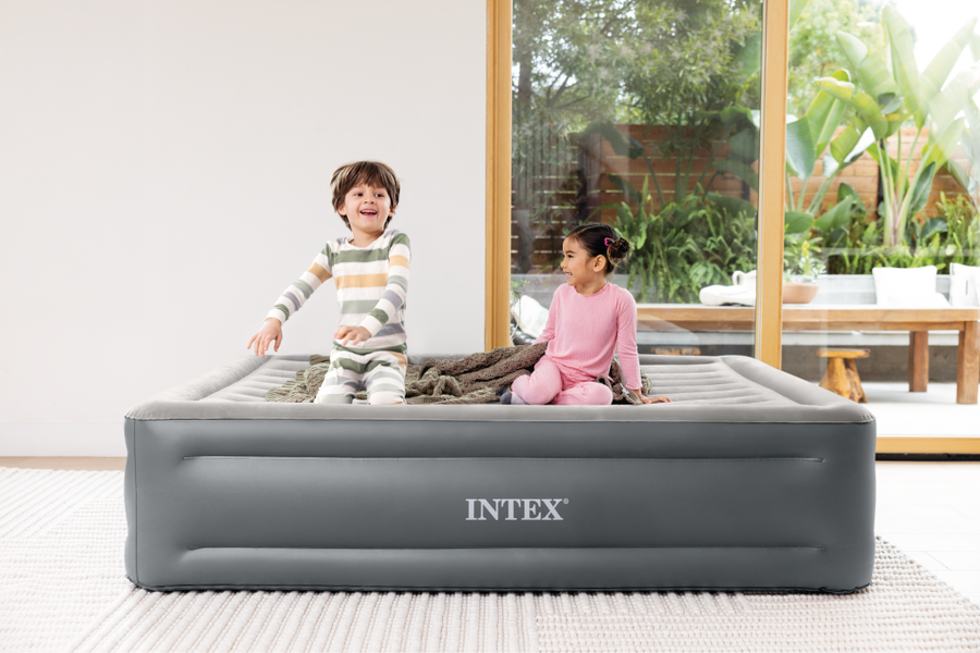 Intex 64126Nd Queen Essential 2-Persoons Luchtbed 203X152X51 Cm + Ingebouwde Pomp Grijs/Zwart