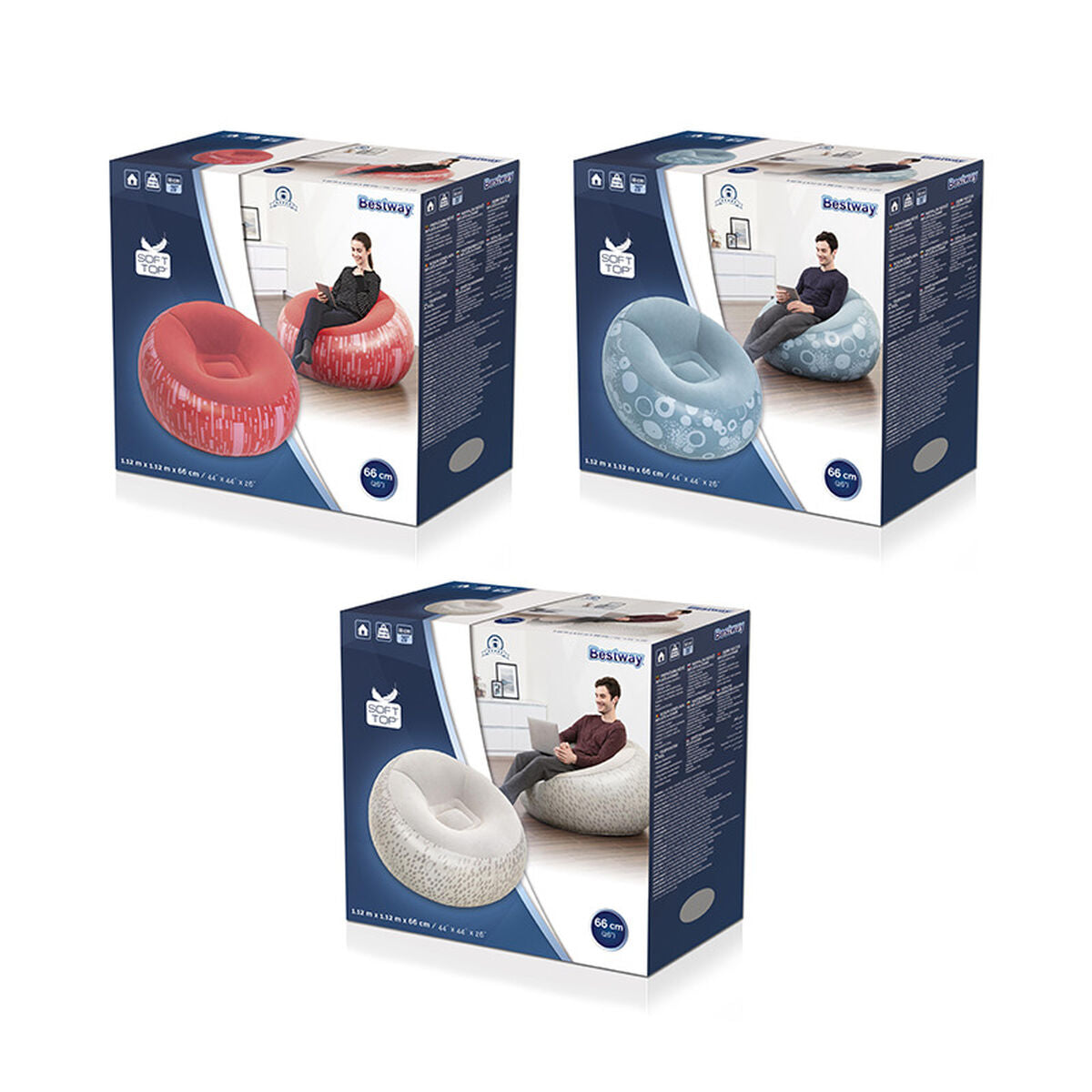 Bestway Gigantisch Opblaasbare Stoel Fashion Kleuren Assortiment 112X112X66 Cm Binnen 75052