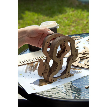 Houten bouwset spaarpot kat 13,6x12,7x14,1 cm