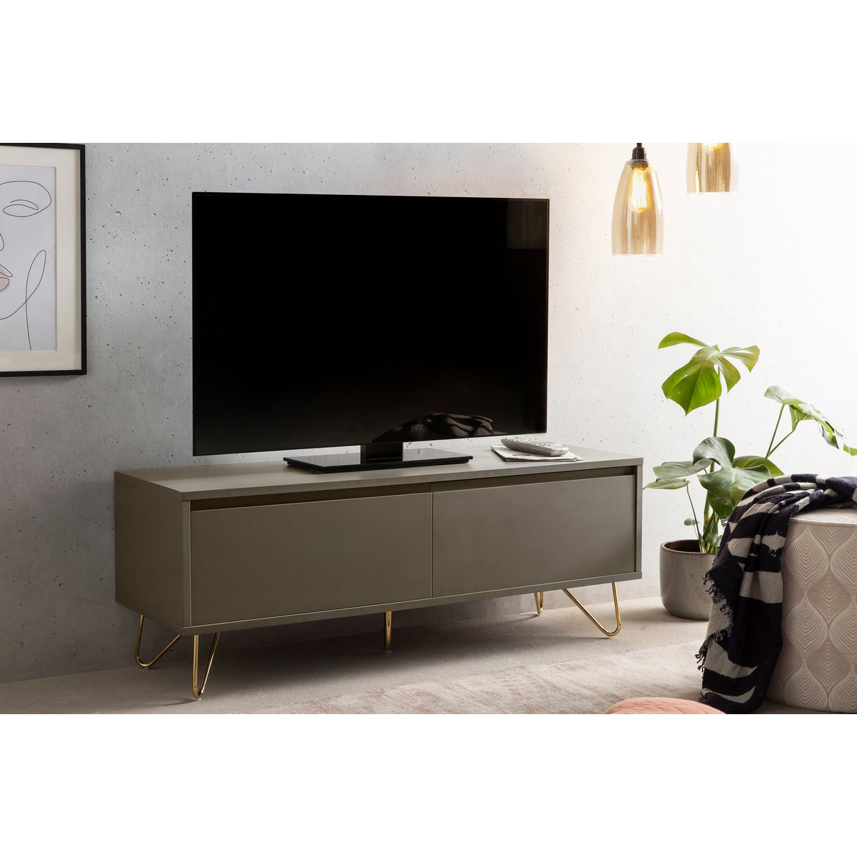 Lowboard with drawer and drop-down door, matt