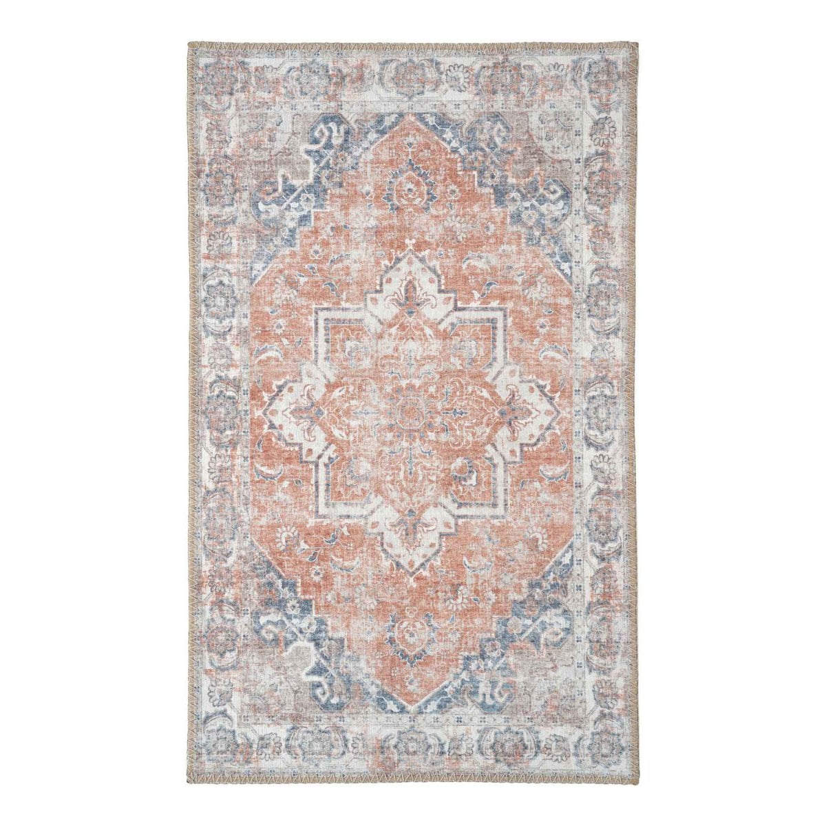 Deurmat 50x80 cm blauw oranje chenille polyester