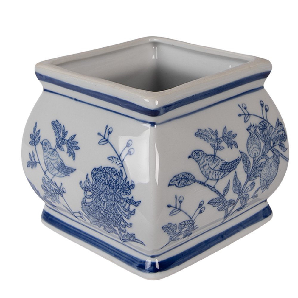 Voorraadpot 13x13x17 cm wit blauw keramiek