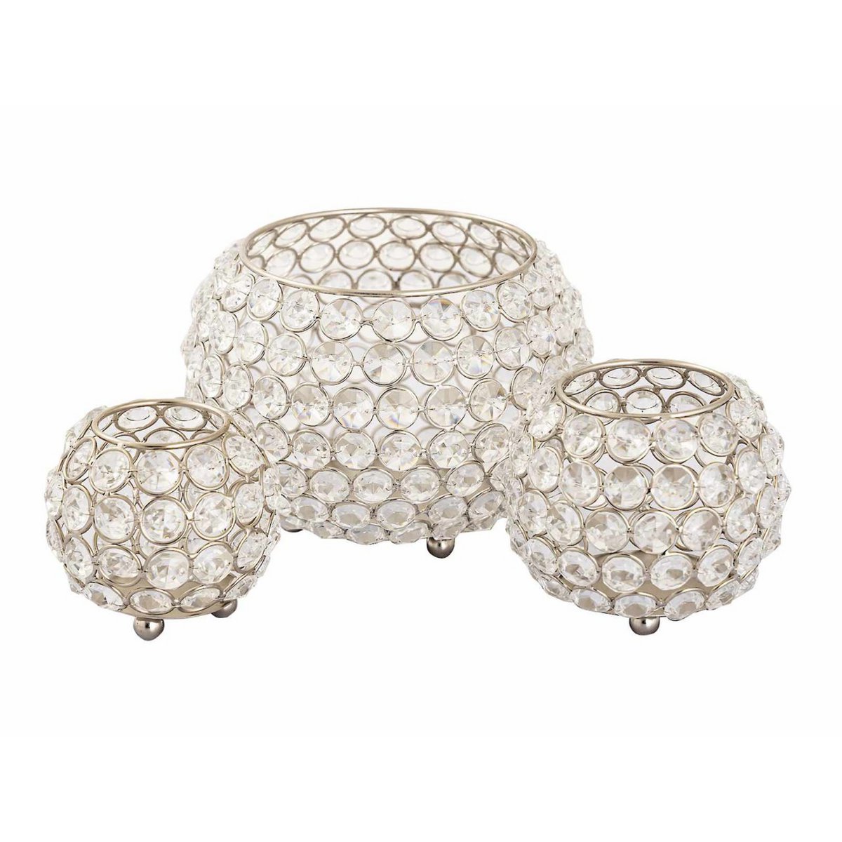 Tealight houder set 3 delig kristal goud zilver