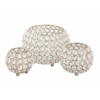 Tealight houder set 3 delig kristal goud zilver