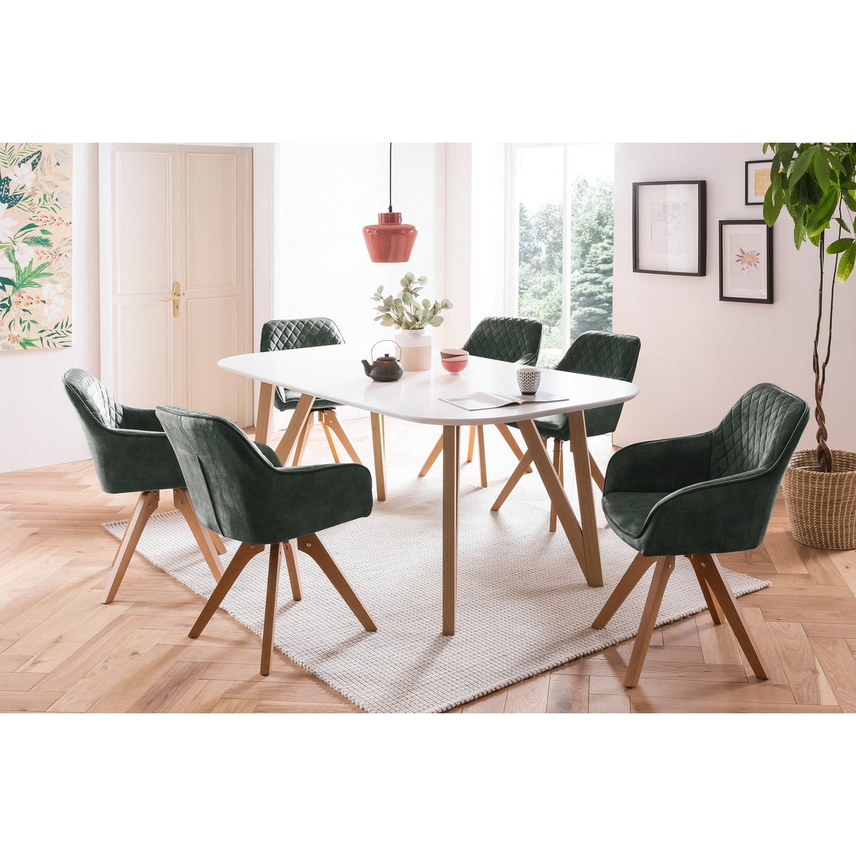 Eettafel 180x90x76 cm mat wit eiken