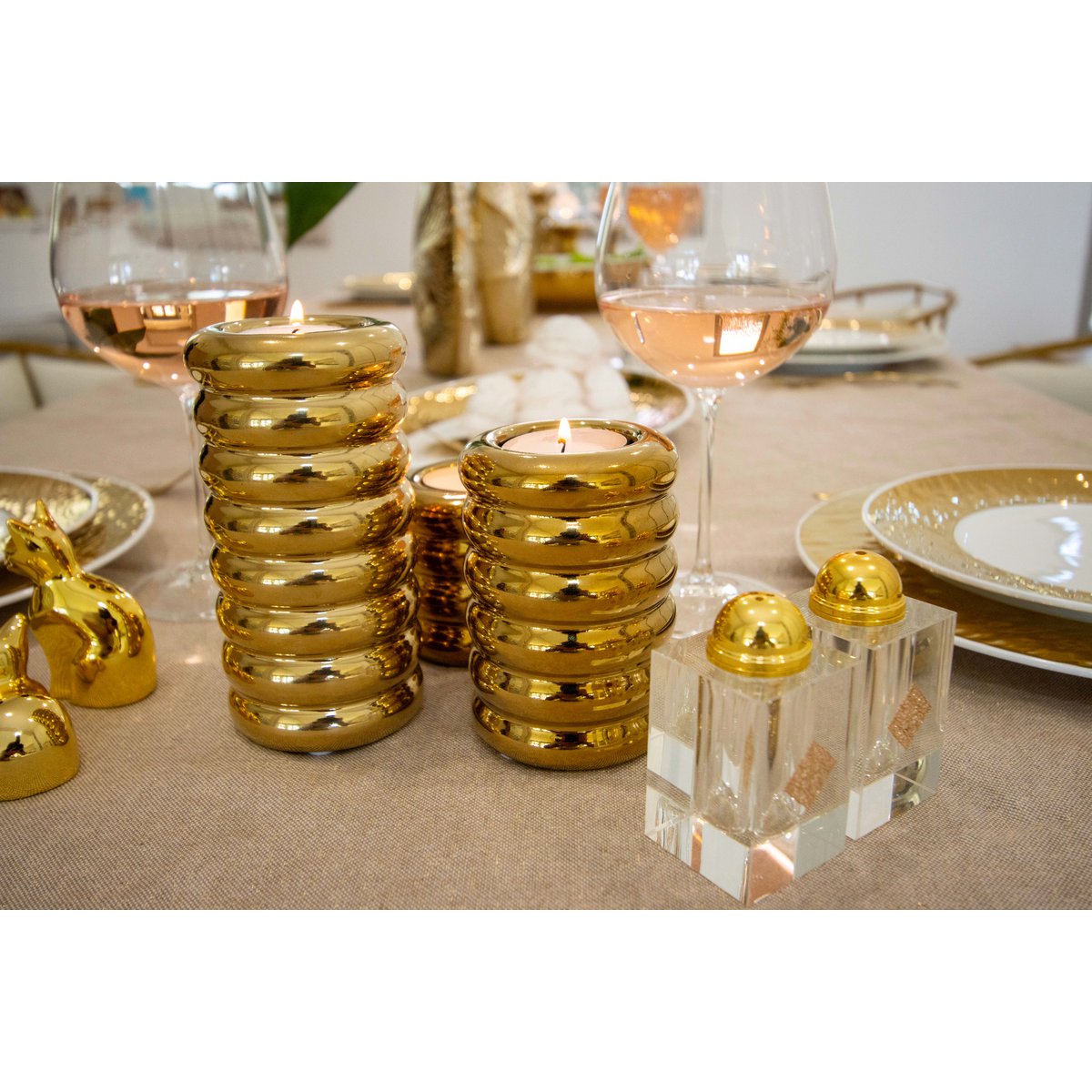 Zout en peper strooiers kristal goud 4x4x8 cm