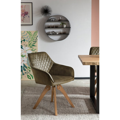 Fauteuil draaibaar groen velours massief beukenhout