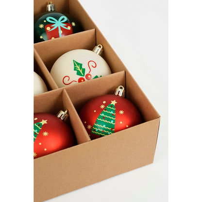 Kerstballen set 9 stuks 8 cm meerkleurig