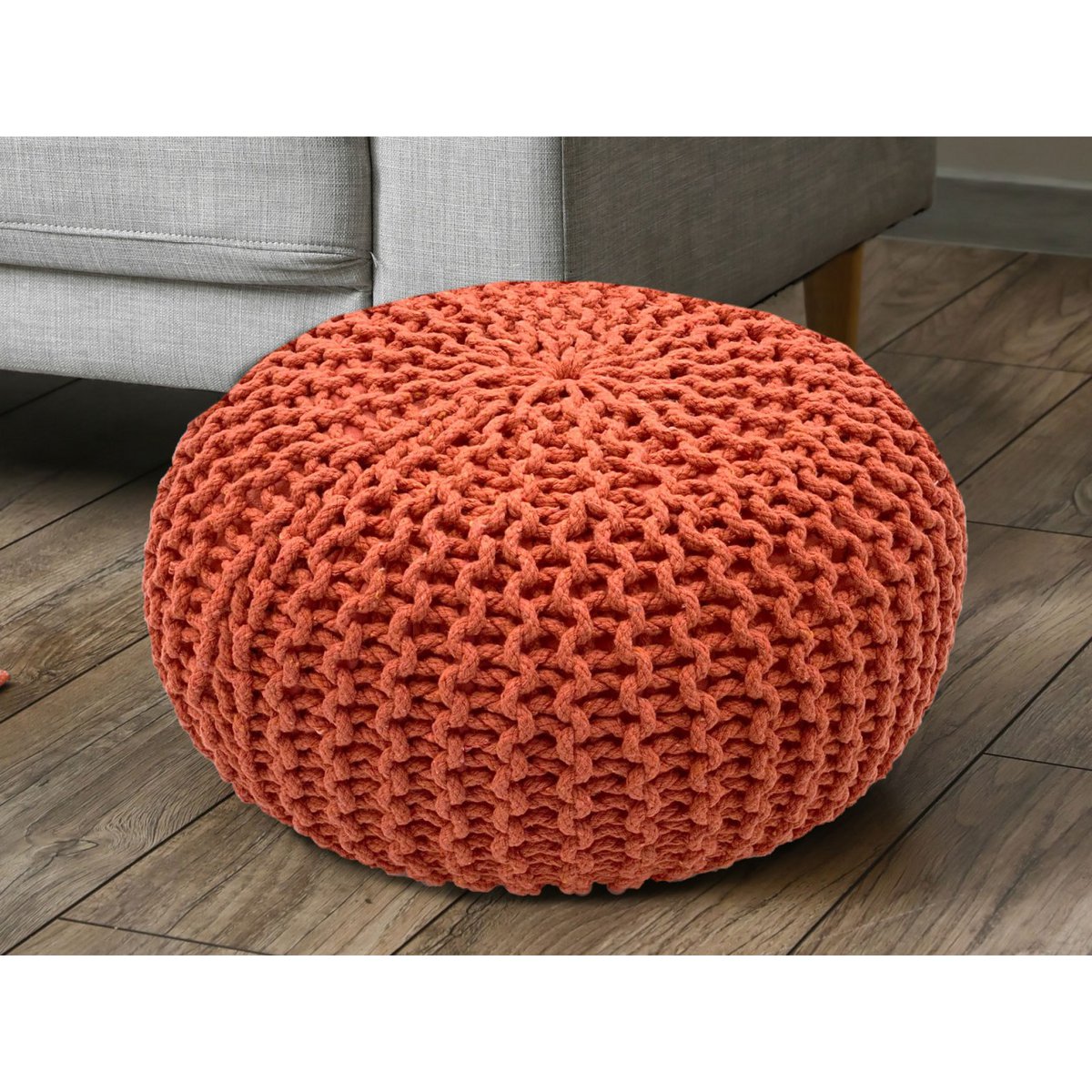Pouf Ø 55 x 37 cm gebreid gerecycled katoen