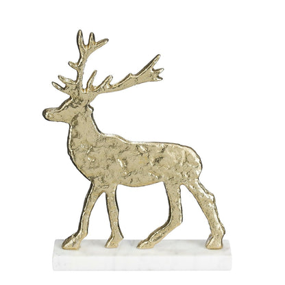 Kerstbeeld rendier aluminium marmer 27 cm goud