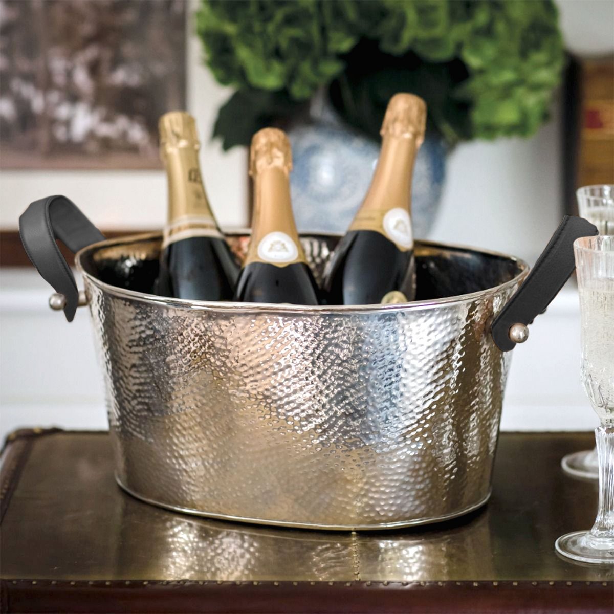 Champagnekoeler 39x29x19 cm roestvrij staal zilver gehamerd