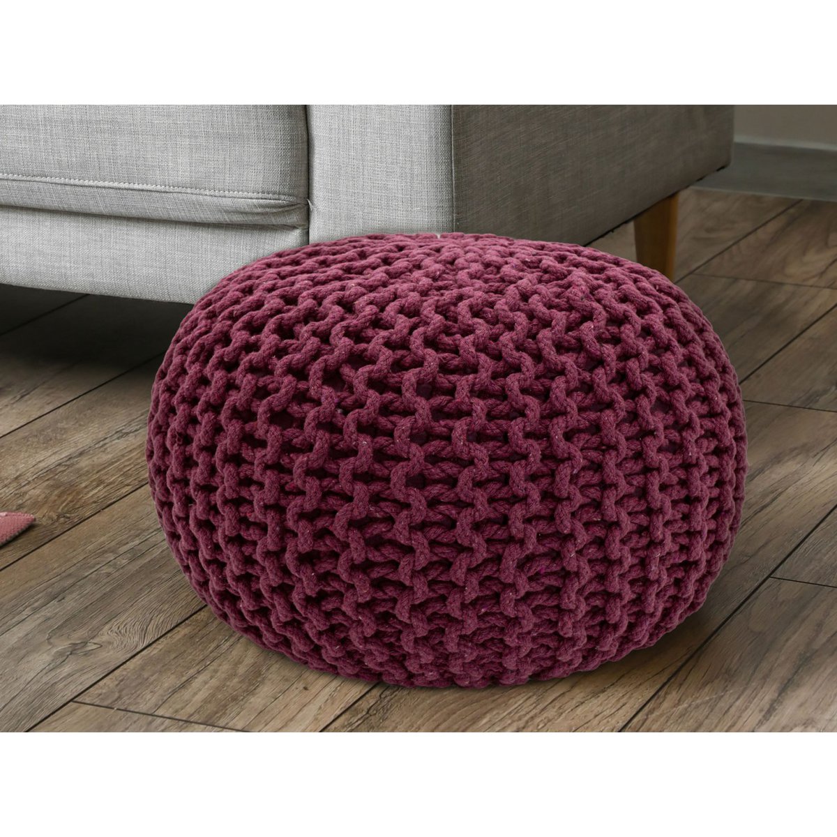 Pouf Ø 55 x 37 cm gebreid gerecycled katoen