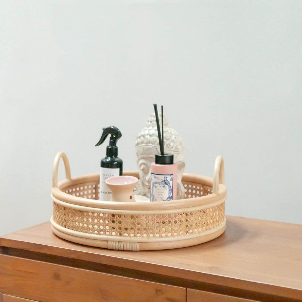 Rotan dienblad rond 40 cm beige
