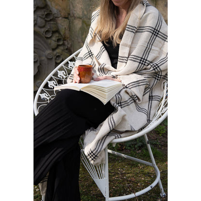 Plaid 125x150 cm katoen beige zwart ruiten