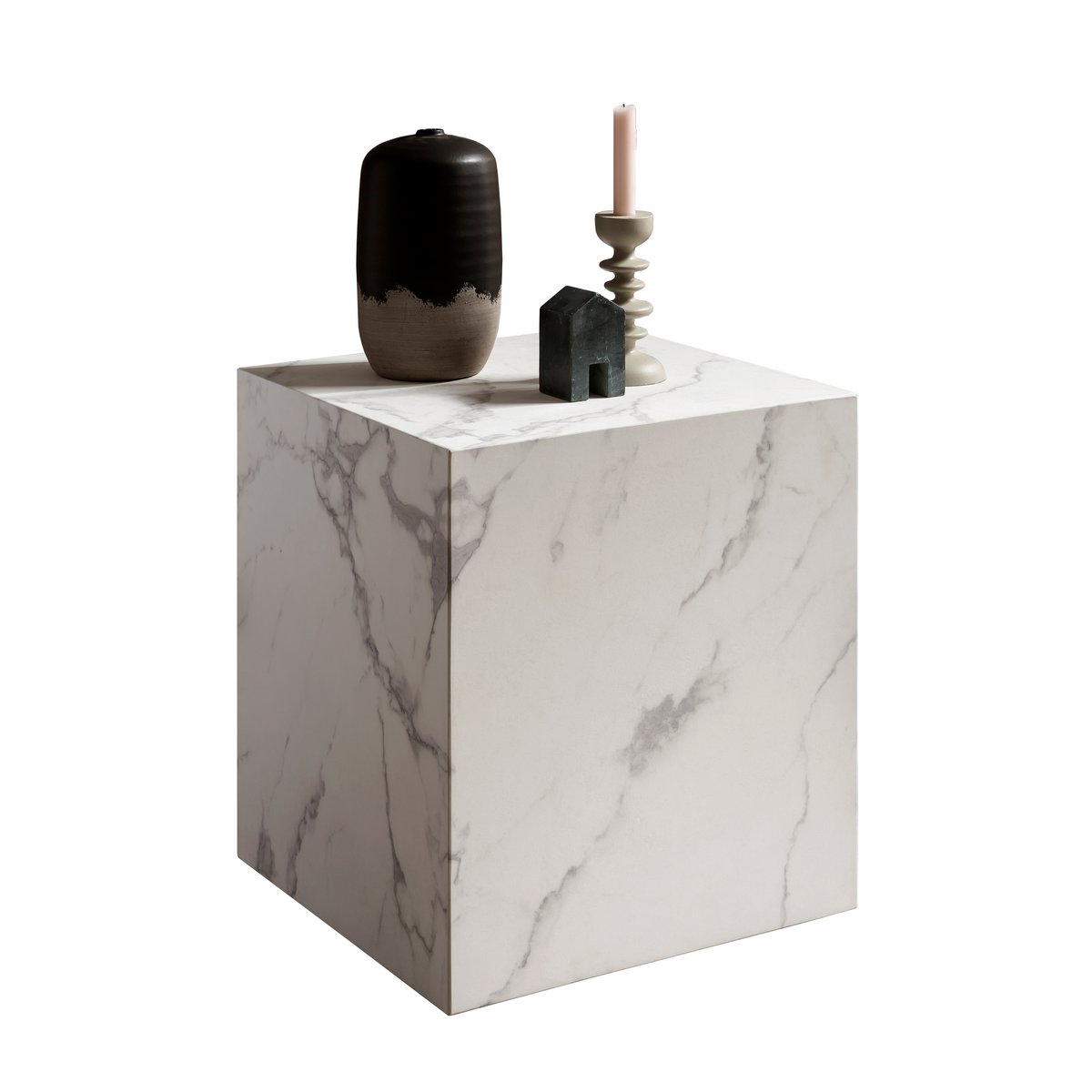 Bijzettafel 45x45x50 cm wit marmerlook MDF