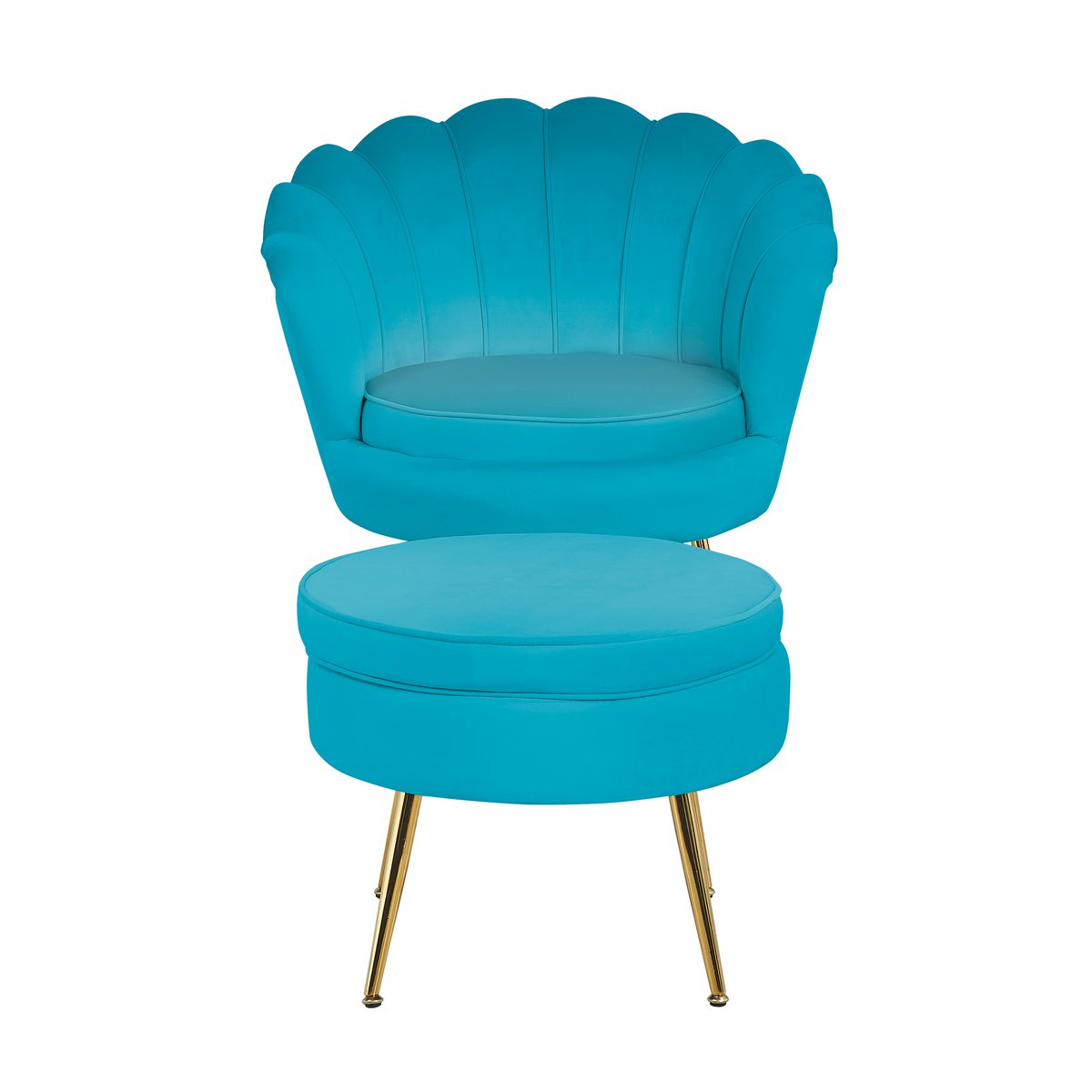 Round velvet pouf blue