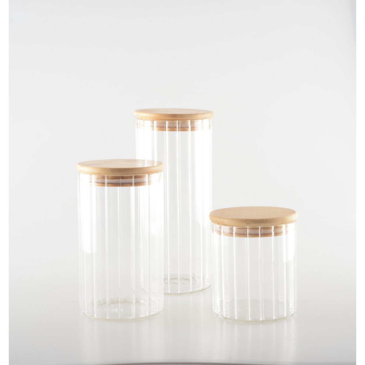 Opbergpot glas hout 9x9x20 cm