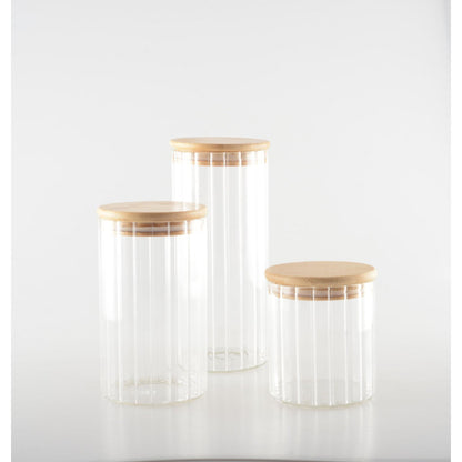Opbergpot glas hout 9x9x20 cm