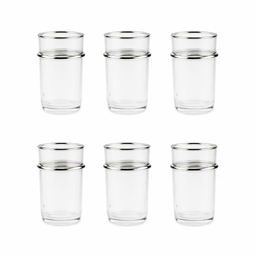 Theebekers glas 175 ml zilveren rand 6 stuks