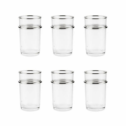 Theebekers glas 175 ml zilveren rand 6 stuks