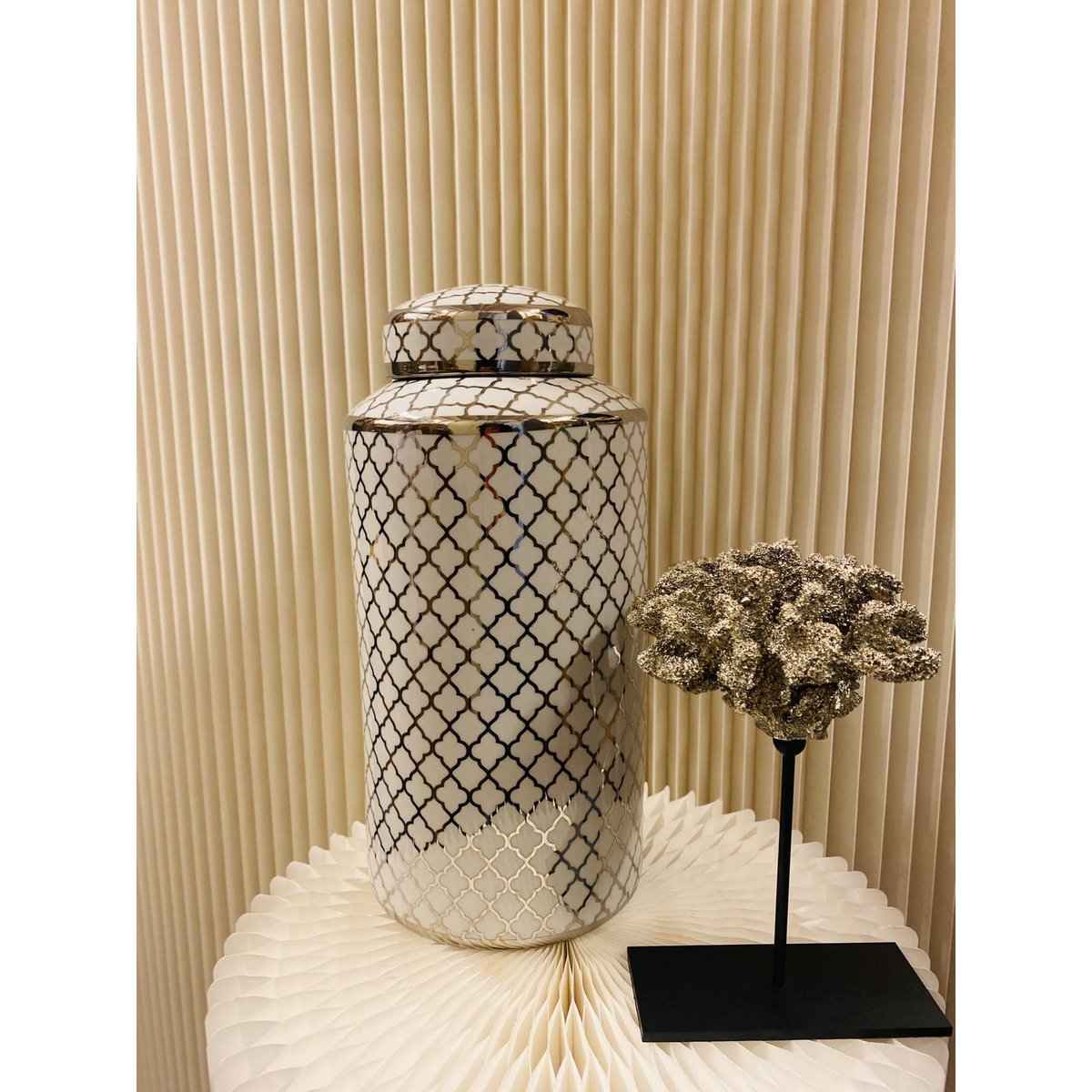 Keramische pot 35x15 cm wit zilver