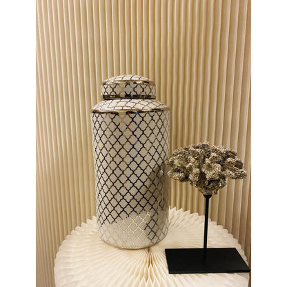 Keramische pot 35x15 cm wit zilver