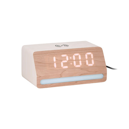 Wekker retro hout wit LED 17x8 cm
