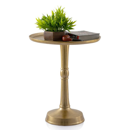 Bijzettafel Metaal Rond Aluminium Met Middenvoet Goud 44x53