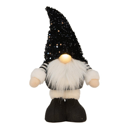 Kerstdecoratie kabouter 10x15x38 cm zwart synthetisch LED