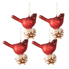 Kerstbal set van 4 vogel 11x6x12 cm rood wit glas