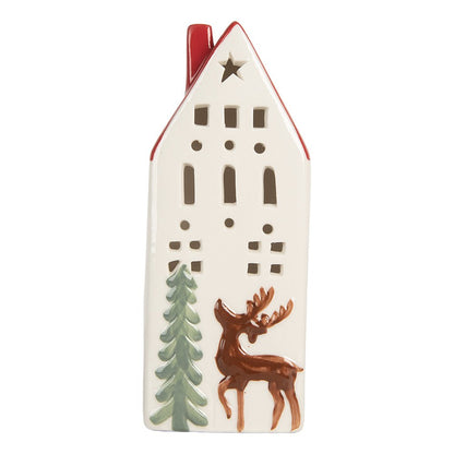 Decoration House with LED 7x6x19 cm White Ceramic