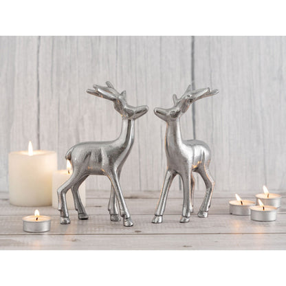 Herten figuren 2 stuks aluminium zilver 12x20x5 cm