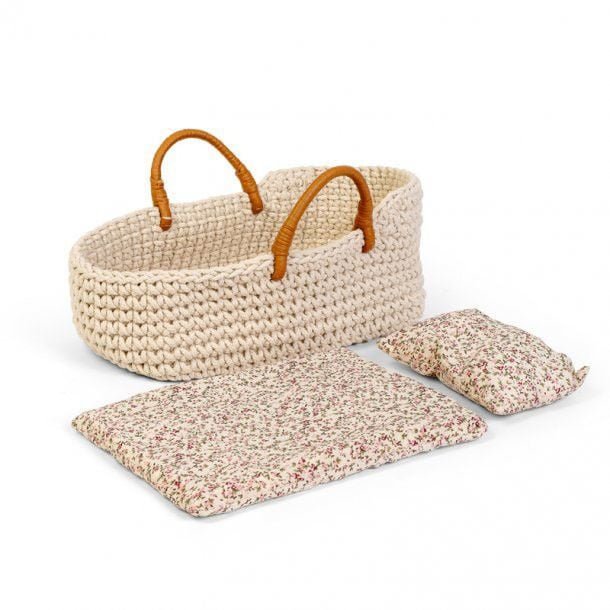 Poppenreiswieg 35 cm gebreid beige