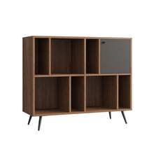 Brede Boekenkast Walnoot en Grijs Met Zwarte Poten en Deur