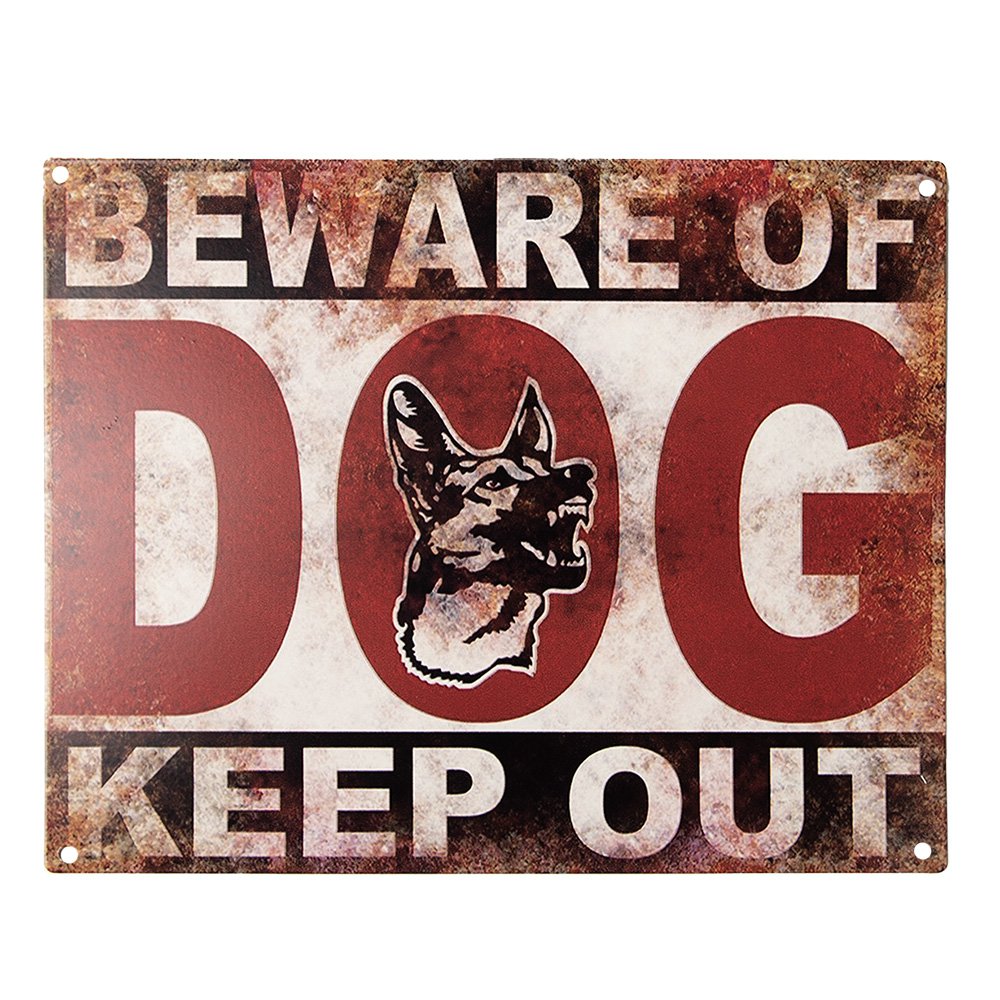 Tekstbord 25x20 cm ijzer rood beige hond