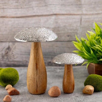 Deco-figuren paddestoelen set massief mango-hout aluminium