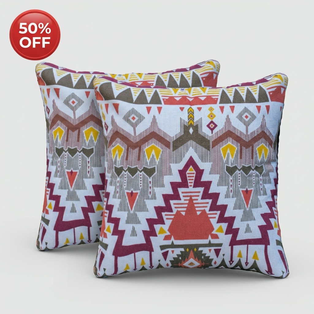 Kussensloop 45x45 cm katoencanvas tribal patroon set van 2