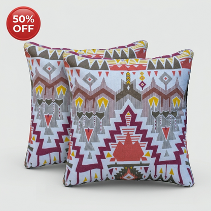 Kussensloop 45x45 cm katoencanvas tribal patroon set van 2