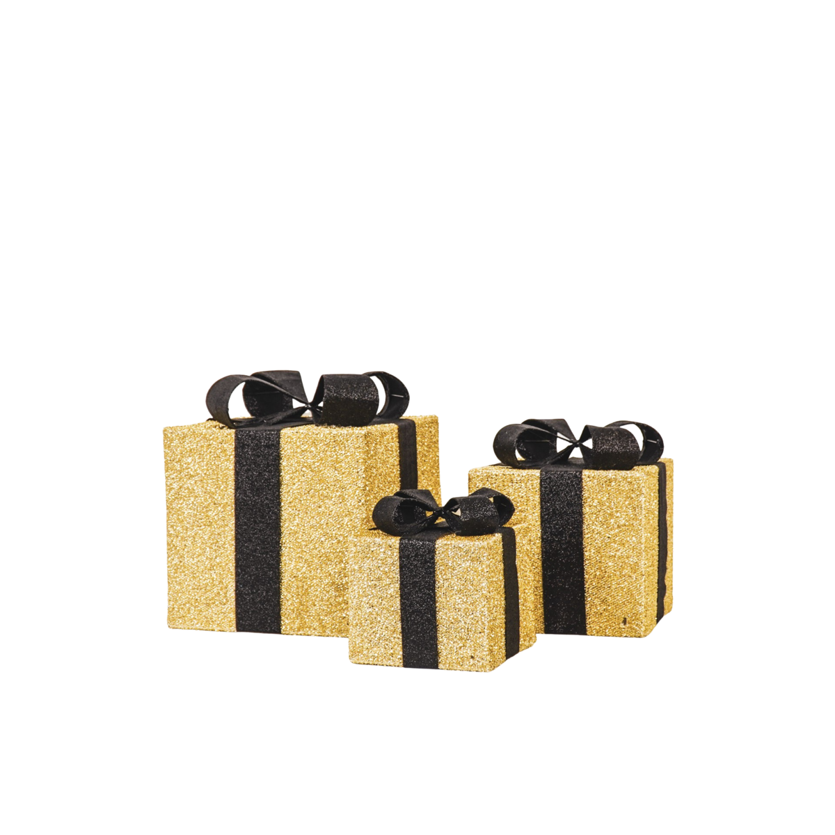 LED kerstcadeauset 3 stuks 15 20 25 cm goud zwart