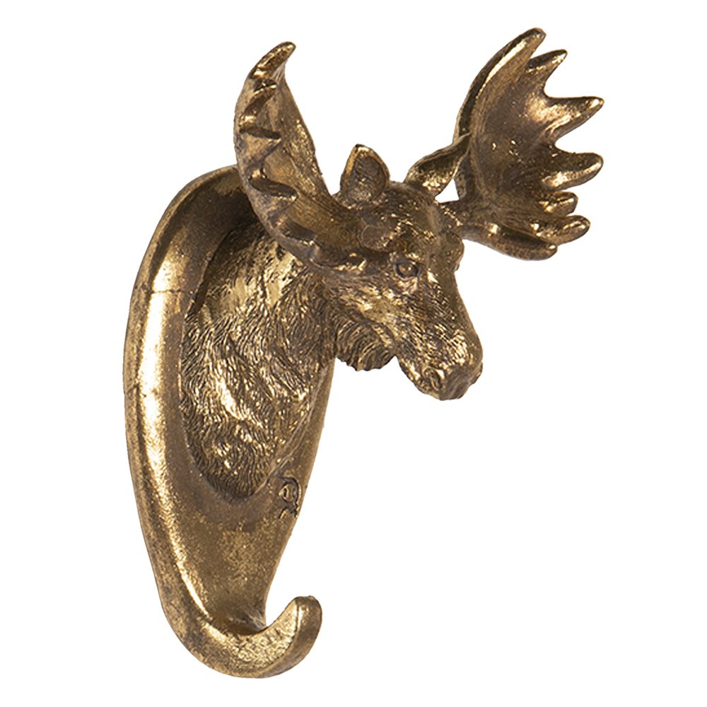 Wall Hook Elk 10x7x13 cm Gold Colored Polyresin Coat Rack
