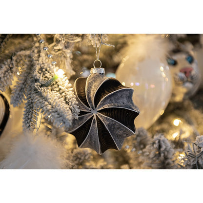 Kerstbal 10 cm glas zwart zilver set van 4