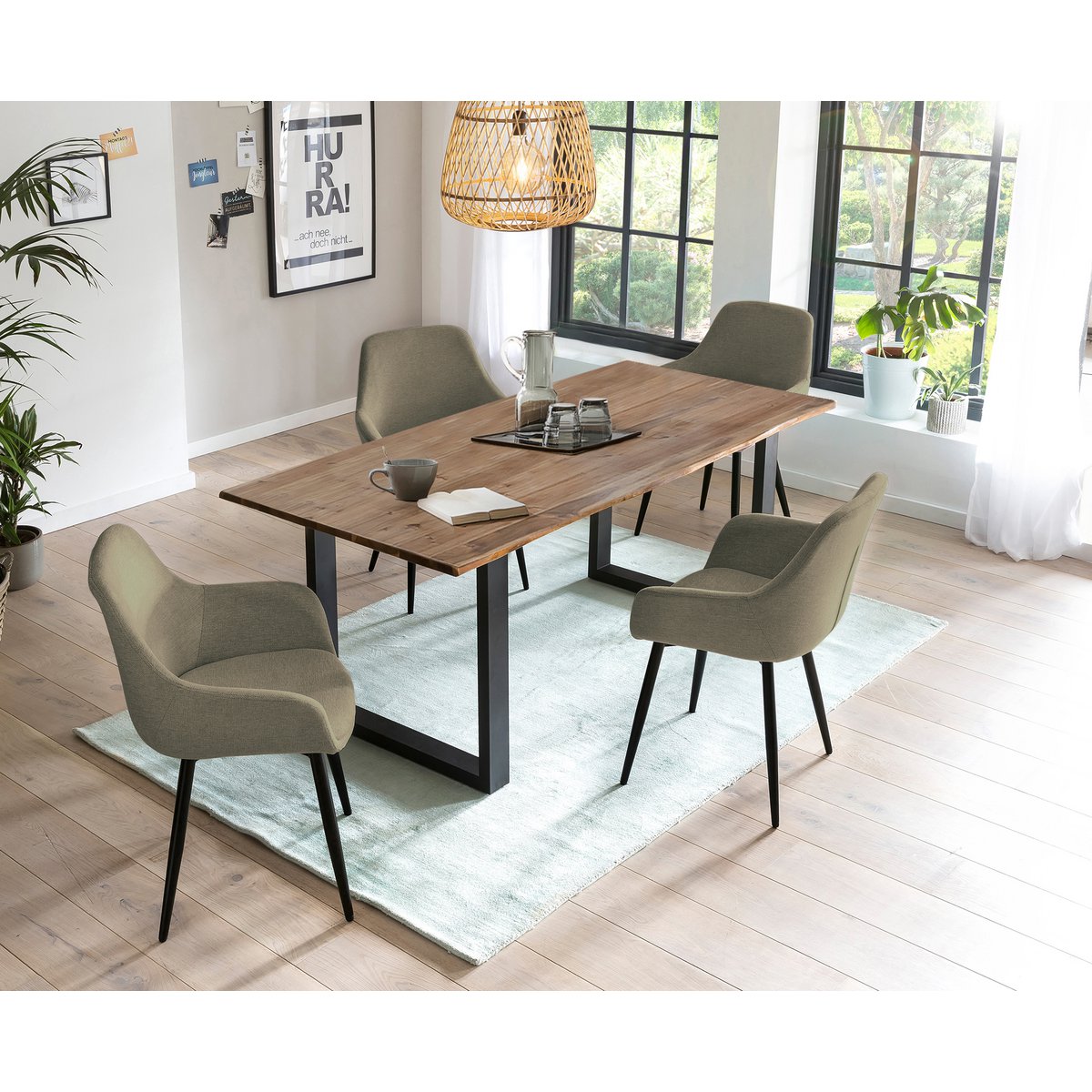 Eettafel 160x90 cm massief acaciahout met 4 stoelen