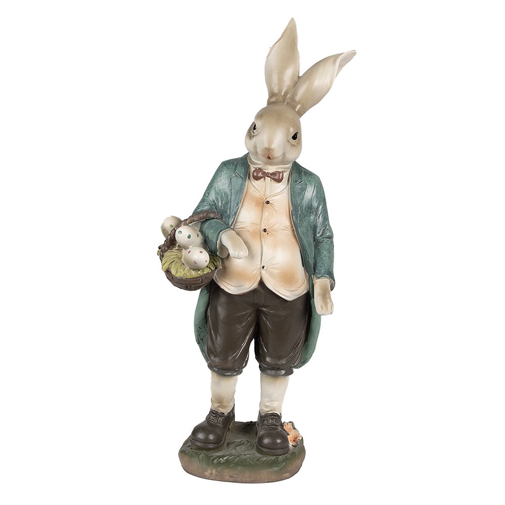 Konijn beeld 38 cm bruin groen polyresin