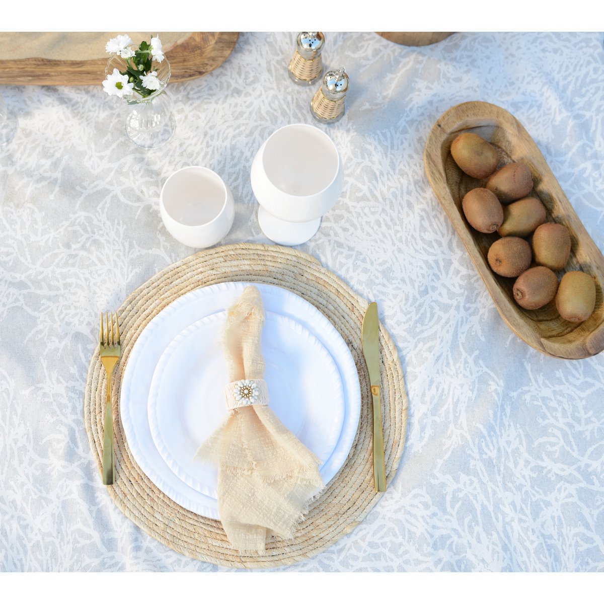 White melamine dessert plate 23x23x2cm rope edge