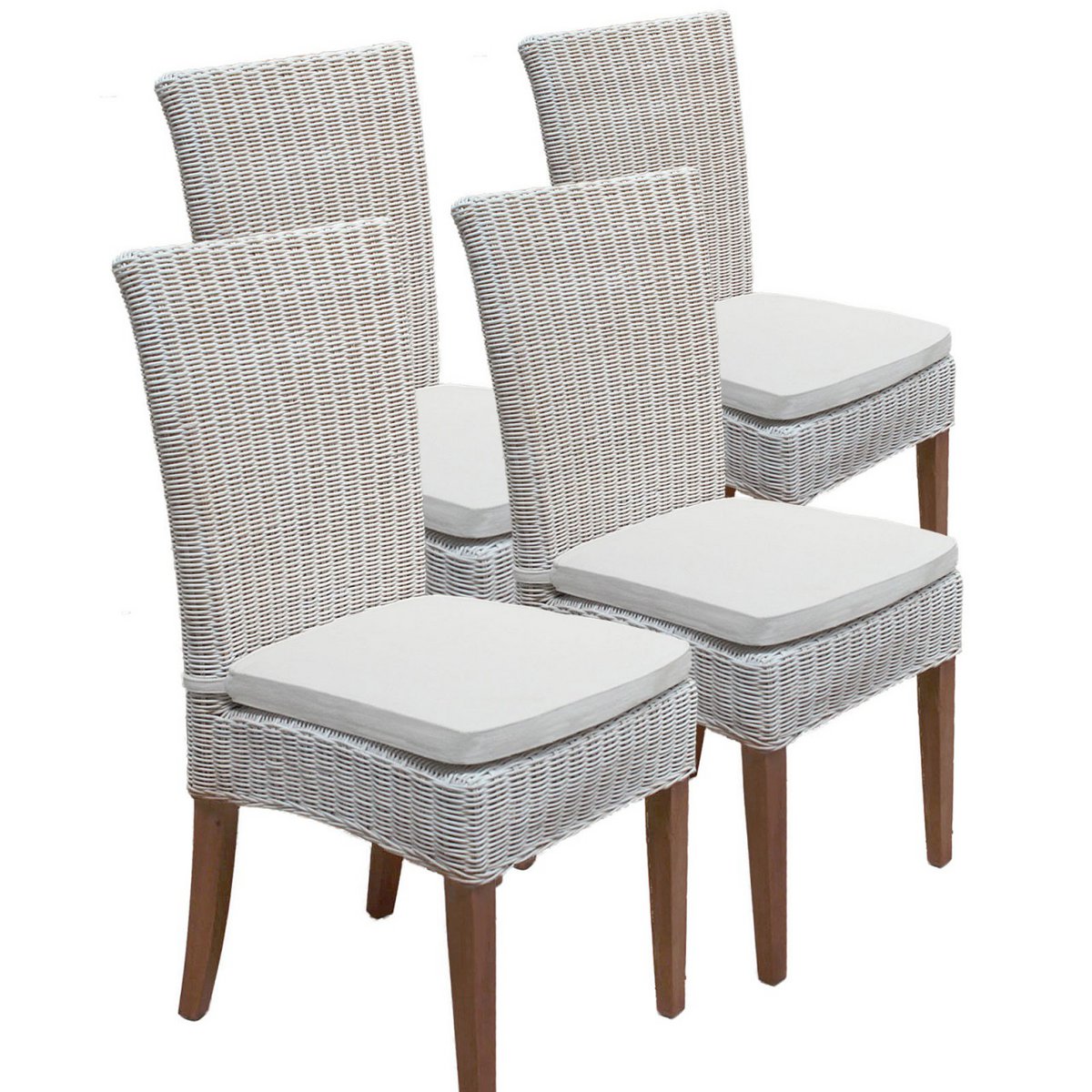 Eetkamer Stoelen Rattan Set Van 4 Stuks Wit Cardine Modern